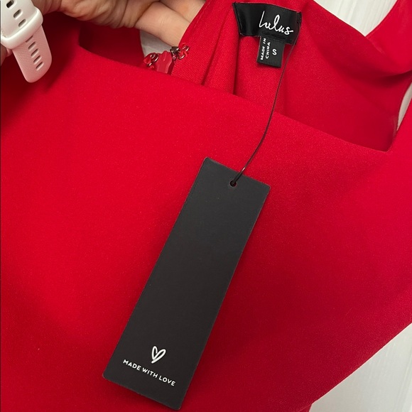 Lulu’s Moment Maker Red Square Neck Trumpet Midi Dress - Picture 3 of 6